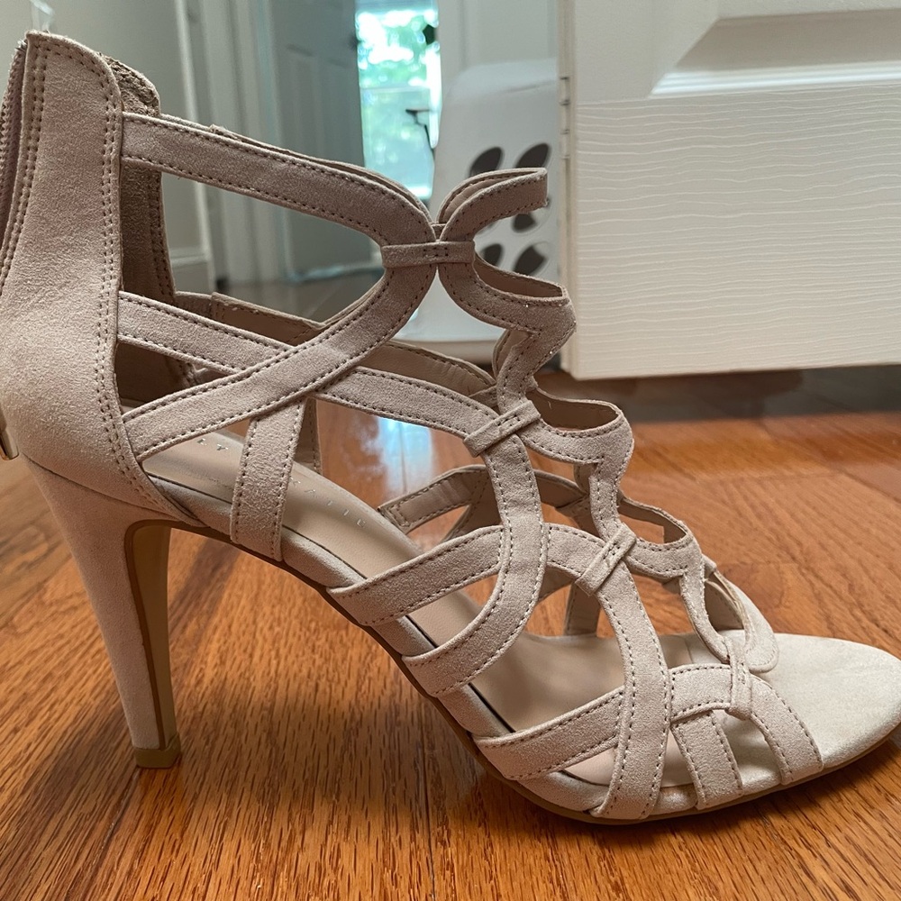 Nude suede cutout high heels size 10